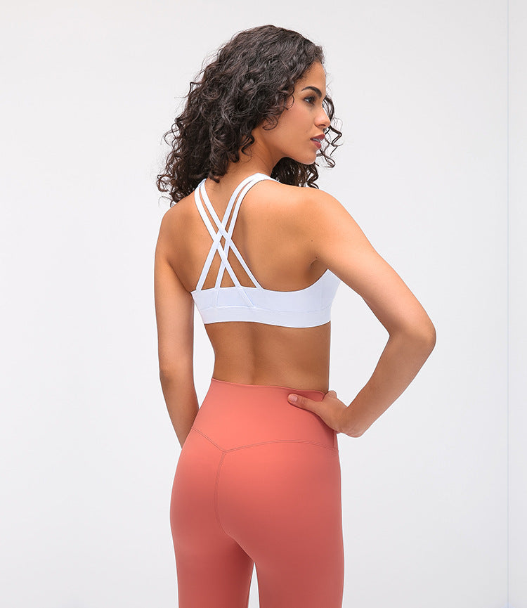 In Spring The New Sports Bra Women's Cross-beautiful Back Gathers and Runs Yoga Fitness Bra