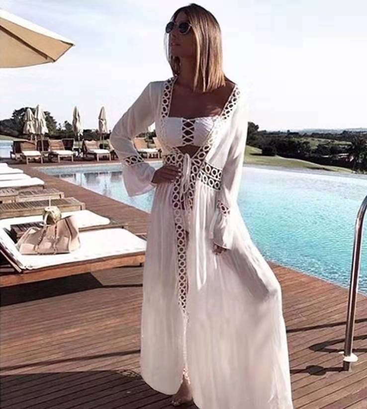 Vacation bikini blouse loose long beach skirt man cotton over sunscreen hot spring swimsuit shawl cardigan