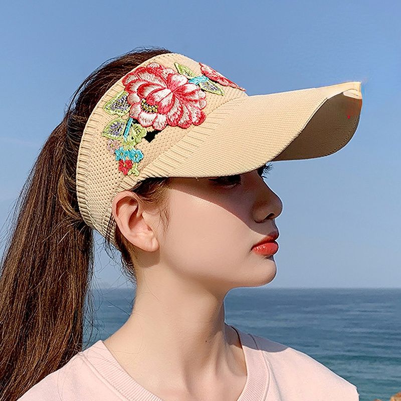 Sunshade Hat Women's Spring and Summer National Embroidered Sunscreen Baseball Cap Outdoor Empty Top Sun Hat