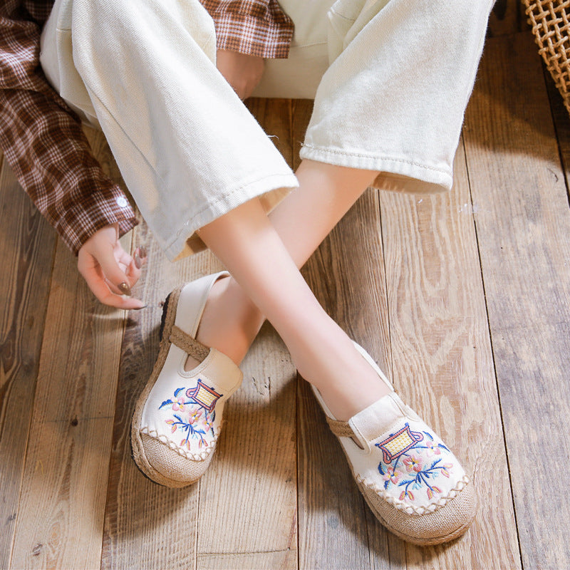 New Casual Cloth Shoes Original Girl Fresh Shallow Shoes Handicraft Sewing Embroidered Linen Shoes