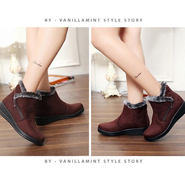 Winter Zipper Wedge Heel Keep Warm Ankle Snow Boots For Women