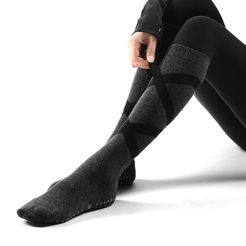 Autumn and winter long tube Fitness Yoga socks female high micro pressure anti slip bandage dance floor socks