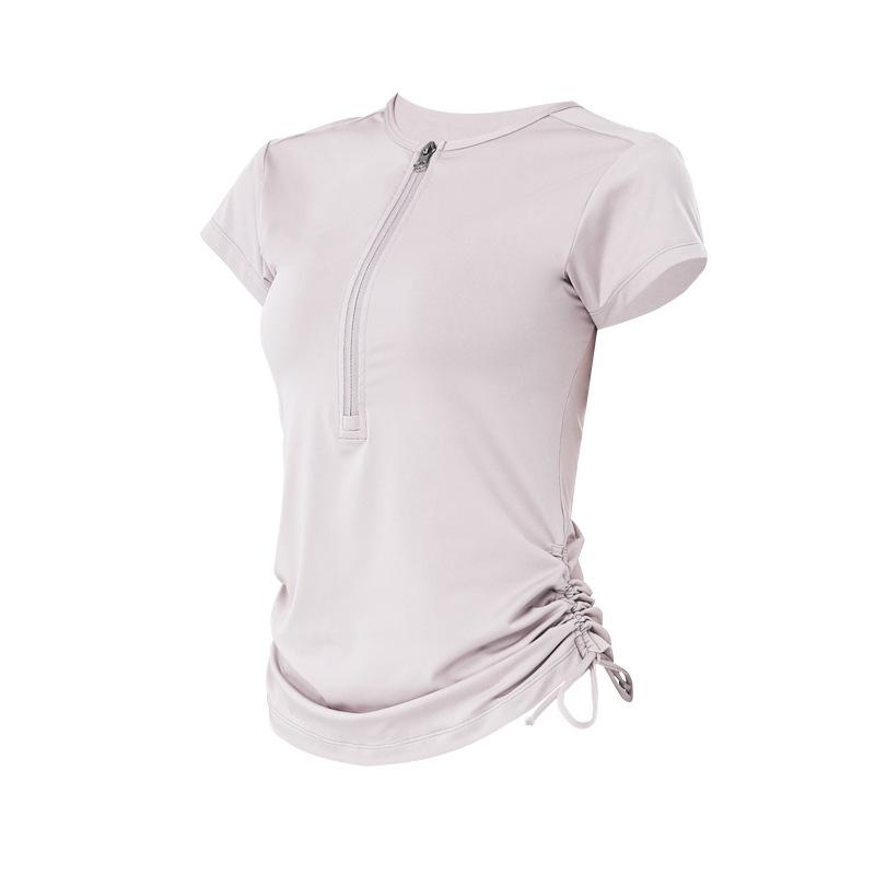 Zip-string short-sleeved t-shirt yoga top trim running sports fitness yoga suit