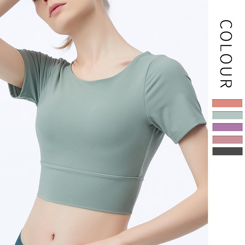 Short-sleeved T-shirt with breast pad and beautiful back, women's yoga clothes, naked sports tops and women's fitness clothes