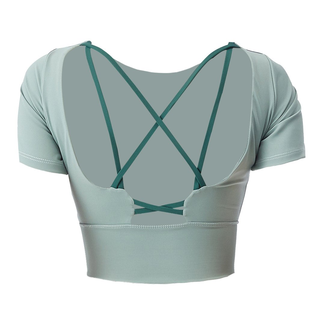 Short-sleeved T-shirt with breast pad and beautiful back, women's yoga clothes, naked sports tops and women's fitness clothes