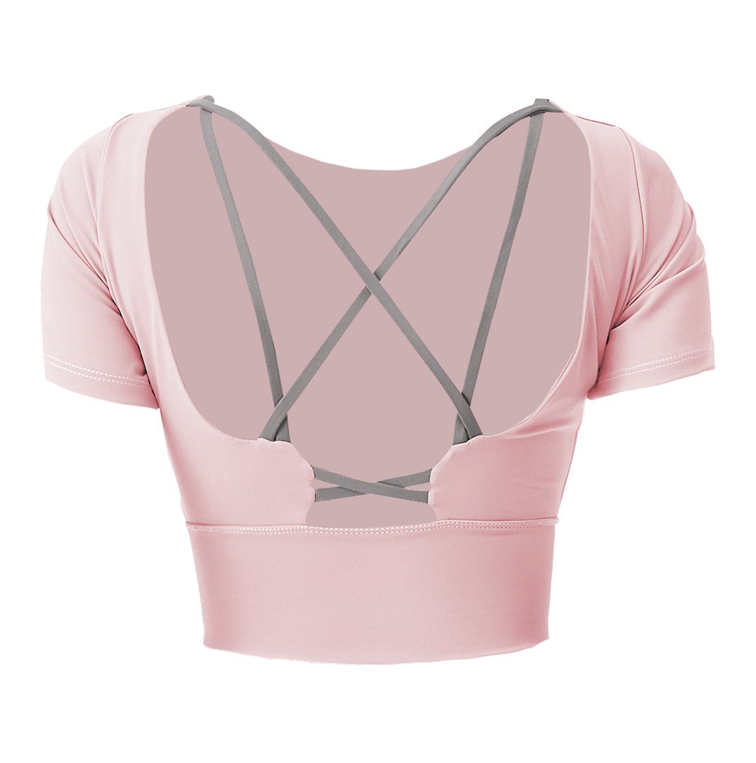 Short-sleeved T-shirt with breast pad and beautiful back, women's yoga clothes, naked sports tops and women's fitness clothes