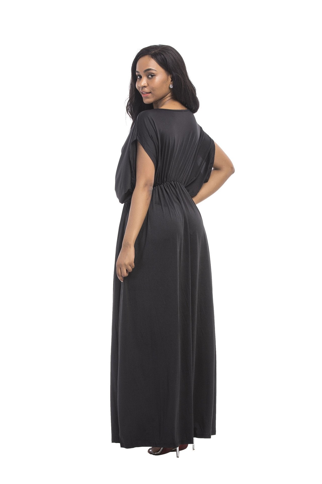 Plus size sexy deep V high waist fashion bat sleeve dress long skirt banquet Evening dress