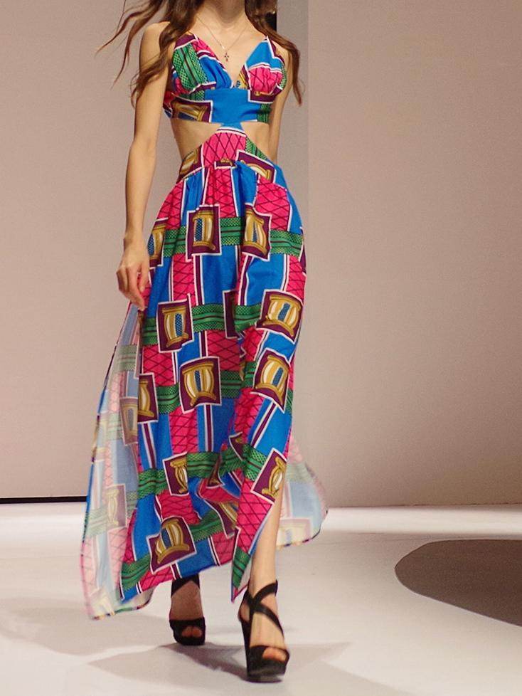 Print Spaghetti Strap Backless Split Maxi Dress