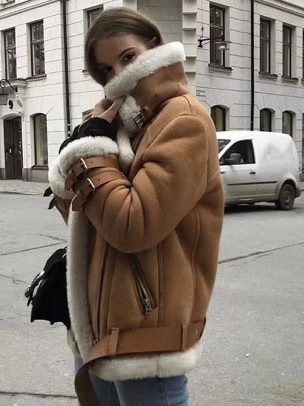 Winter Faux Fur Moto Bike Jacket Coat Outerwear