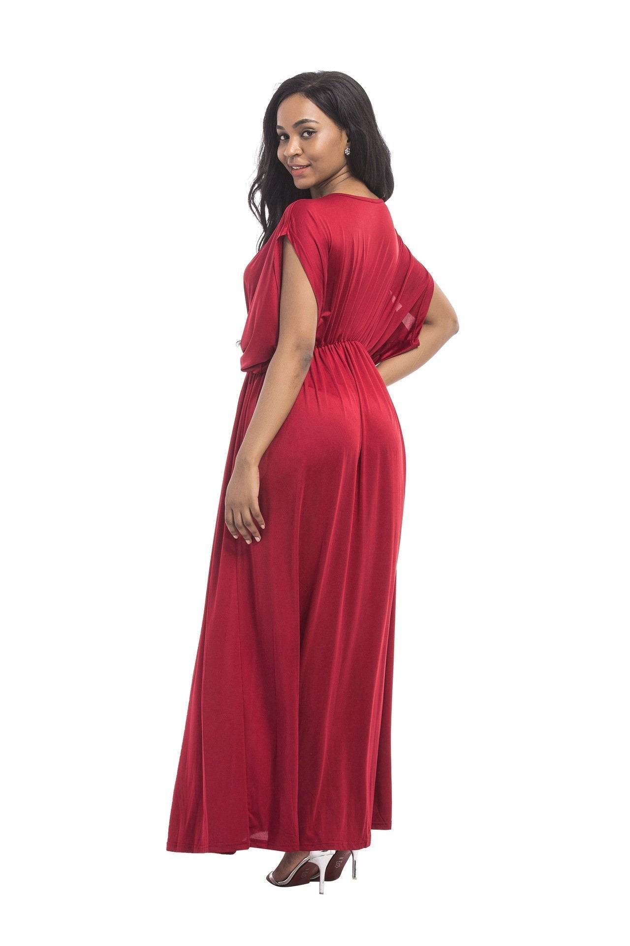 Plus size sexy deep V high waist fashion bat sleeve dress long skirt banquet Evening dress