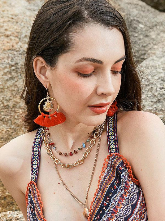 Boho Shell Tassel Earring And Necklace Accessories