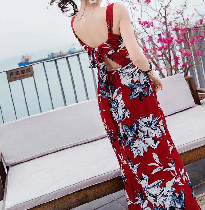 FLORAL SPAGHETTI STRAPS CHIFFON BEACH MAXI DRESS