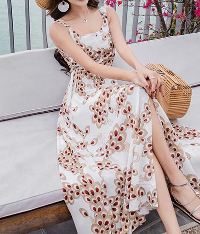 FLORAL SPAGHETTI STRAPS CHIFFON BEACH MAXI DRESS