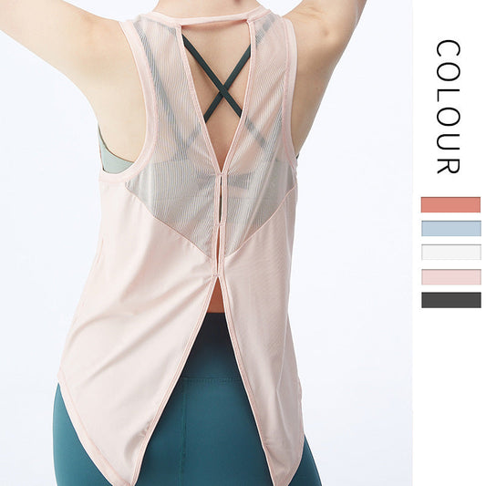 Quick-dry mesh yoga gym hoodie loose breathable running sports vest sleeveless T-shirt