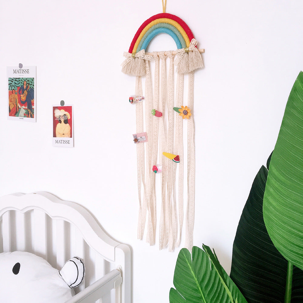 Woven Rainbow Children's Hairpin Hair Accessories Storage Belt Wall-mounted Headwear Finishing Belt Organizer