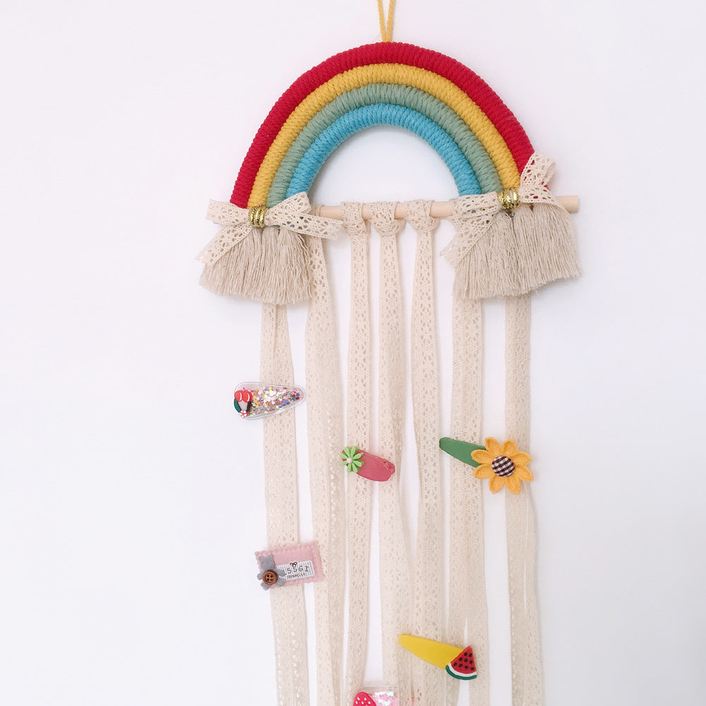 Woven Rainbow Children's Hairpin Hair Accessories Storage Belt Wall-mounted Headwear Finishing Belt Organizer