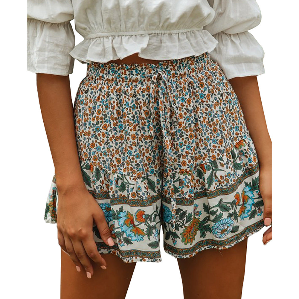 New Loose Printed Pattern Lace-up Casual Shorts