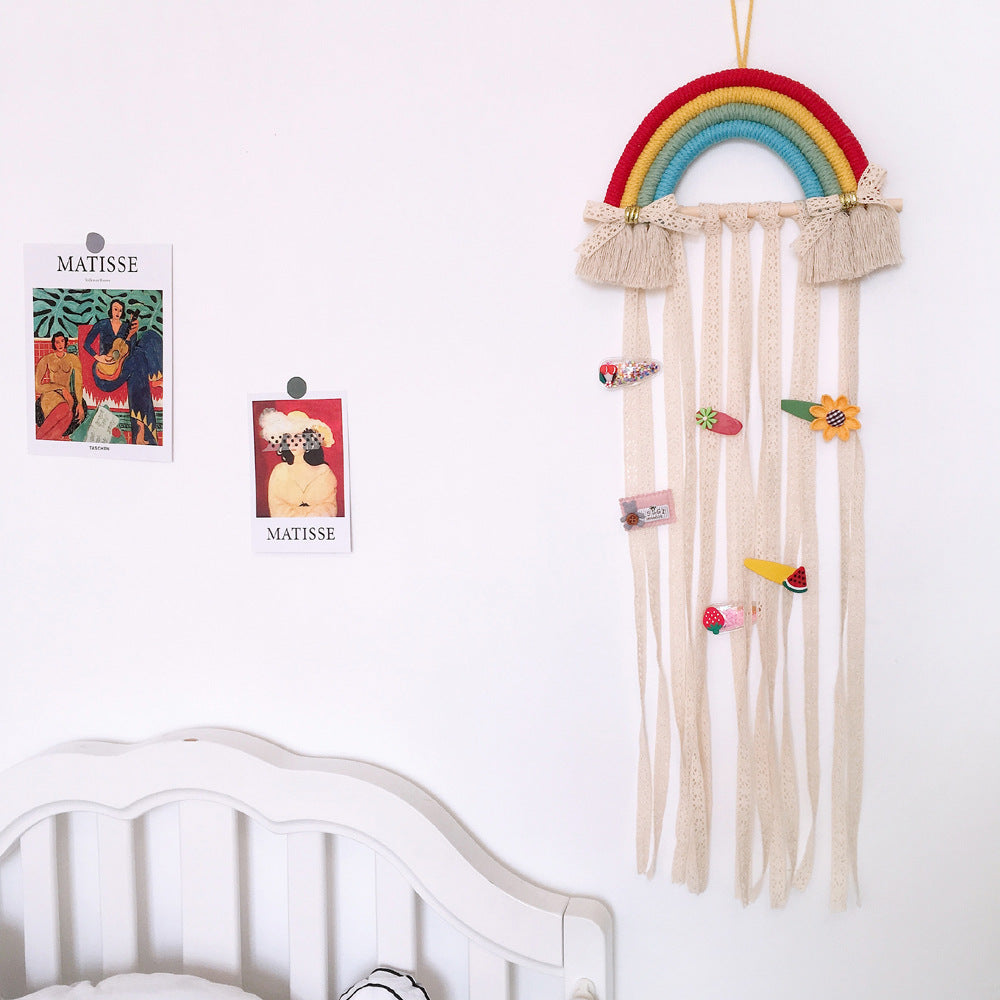 Woven Rainbow Children's Hairpin Hair Accessories Storage Belt Wall-mounted Headwear Finishing Belt Organizer