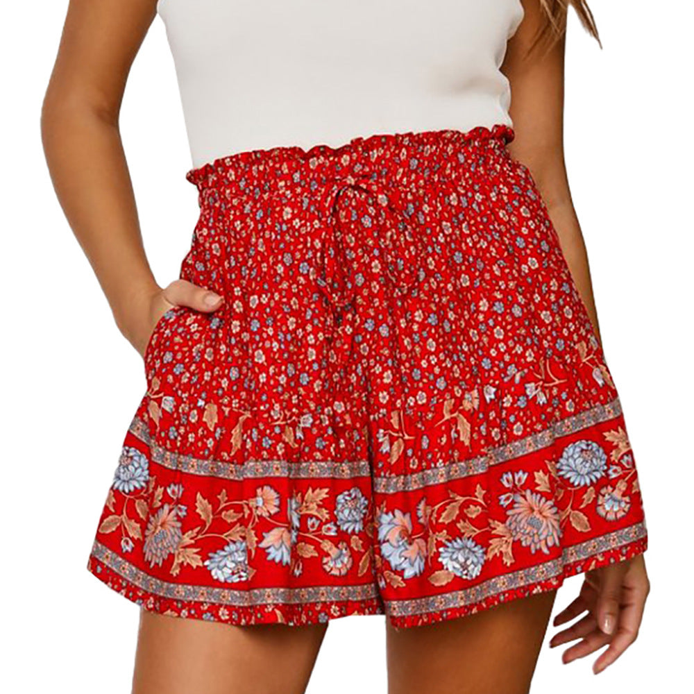 New Loose Printed Pattern Lace-up Casual Shorts