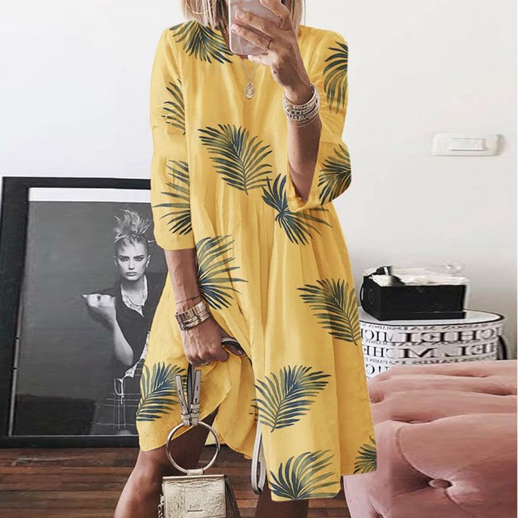 Vintage Print O Neck Digital Print Multicolor Dress