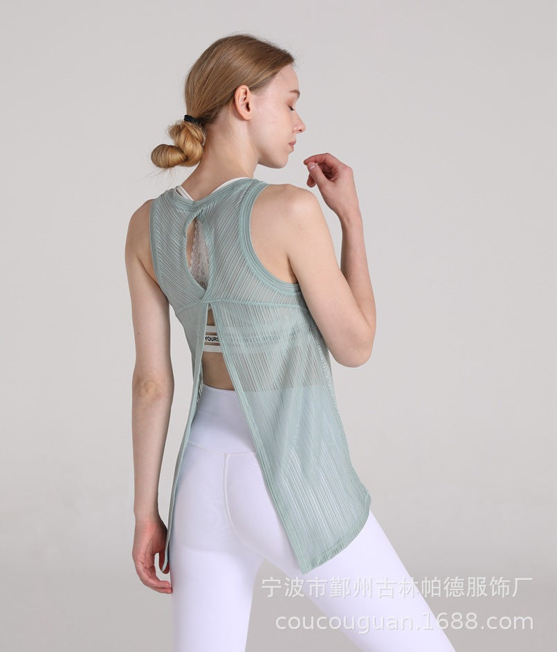 Yoga vest women's T-shirt running fitness fashion bandage blouse quick-drying breathable loose short sleeve ultra-thin