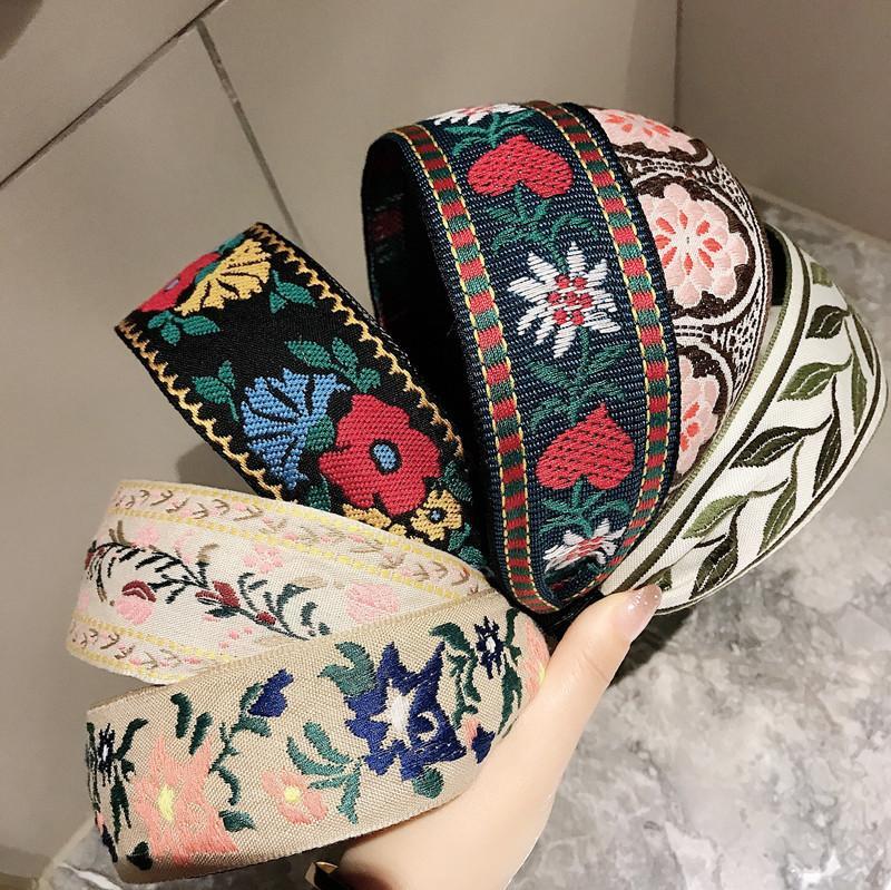 Ethnic Style Retro Embroidery Flowers Small Fresh and Wide-sided Headband