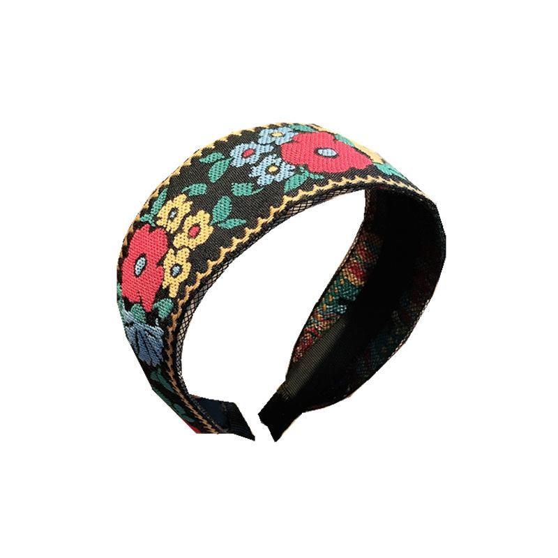 Ethnic Style Retro Embroidery Flowers Small Fresh and Wide-sided Headband