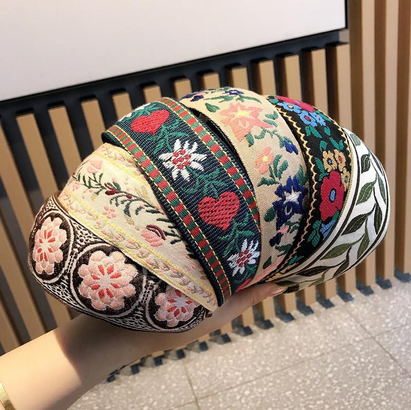 Ethnic Style Retro Embroidery Flowers Small Fresh and Wide-sided Headband