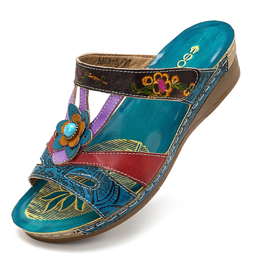 Summer New Style Slope With Ethnic Style Flowers Sandals