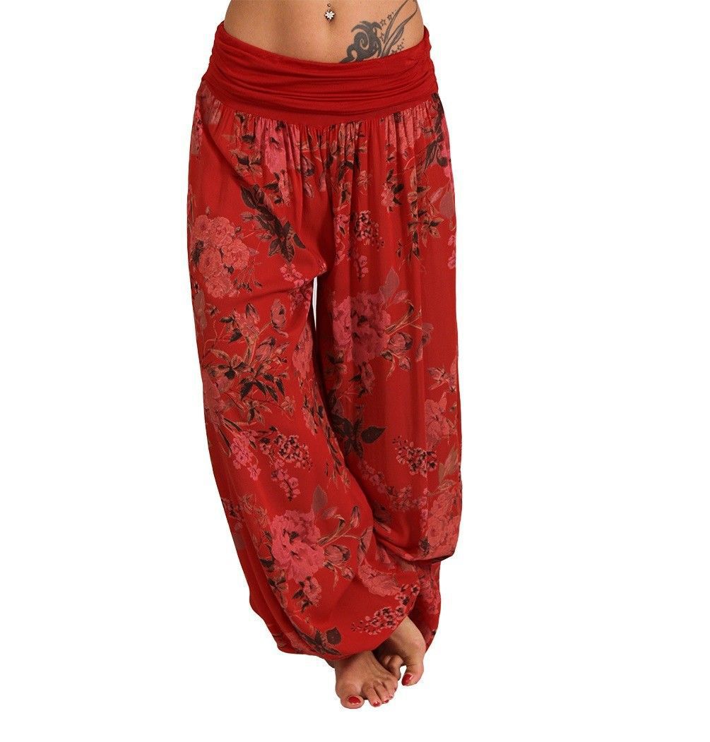 Digital print long wide leg slacks harem