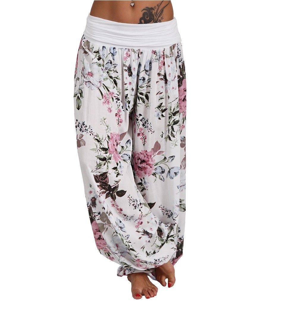 Digital print long wide leg slacks harem