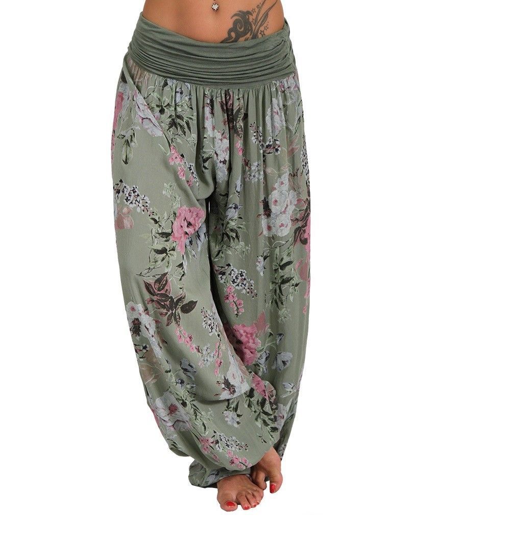 Digital print long wide leg slacks harem