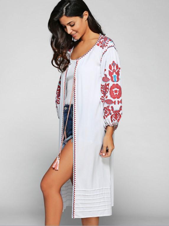 2 Colors Bohemian embroidery tassel linen long dress