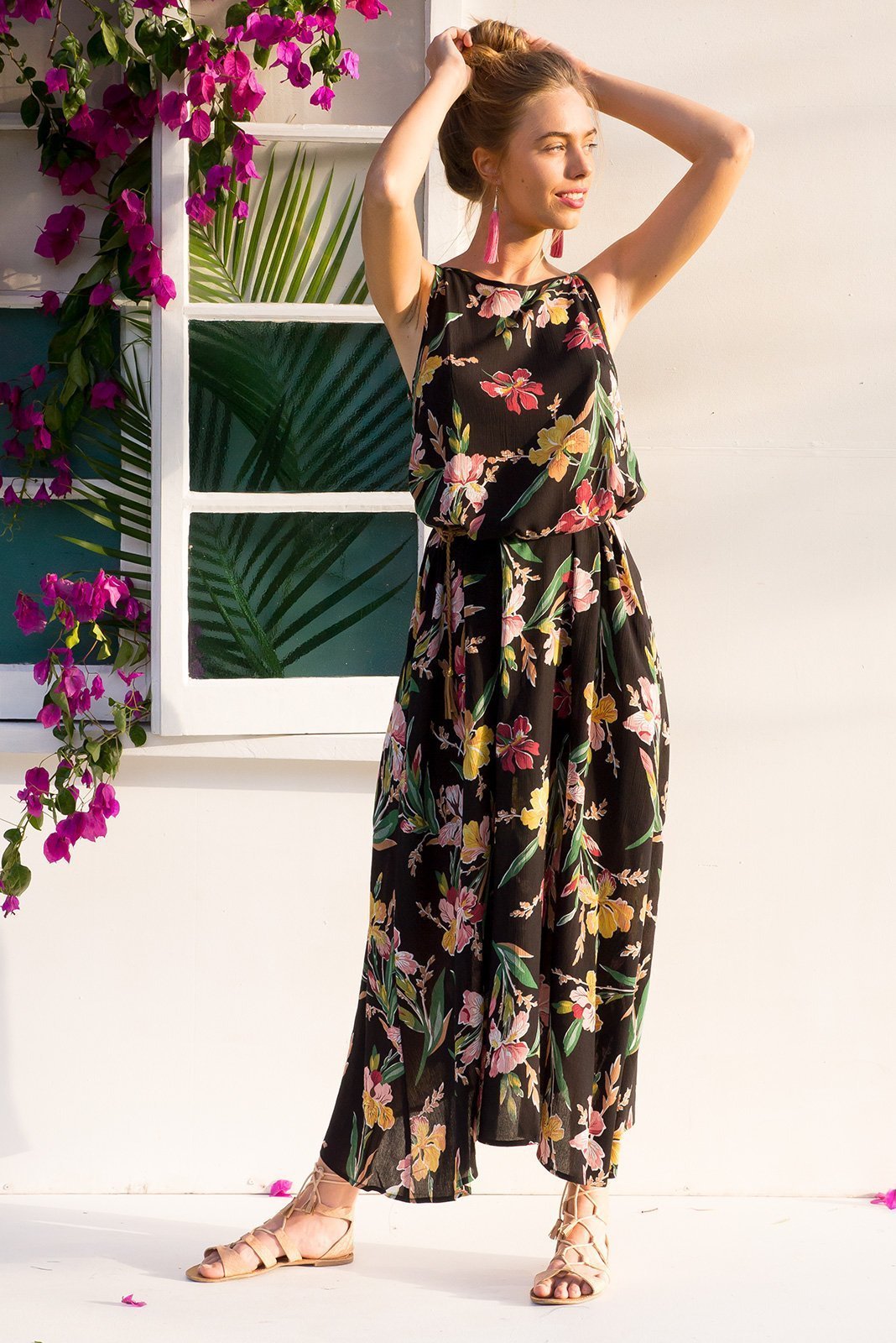 2018 Summer Sleeveless Floral Print Beach Maxi Dress