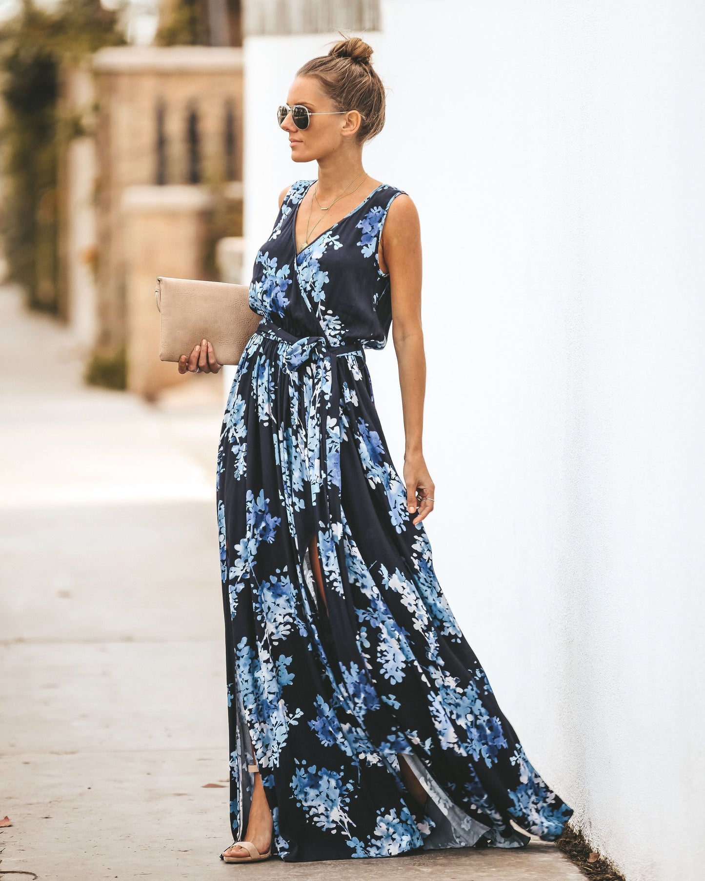 Navy Floral Sleeveless Diana Maxi Dress