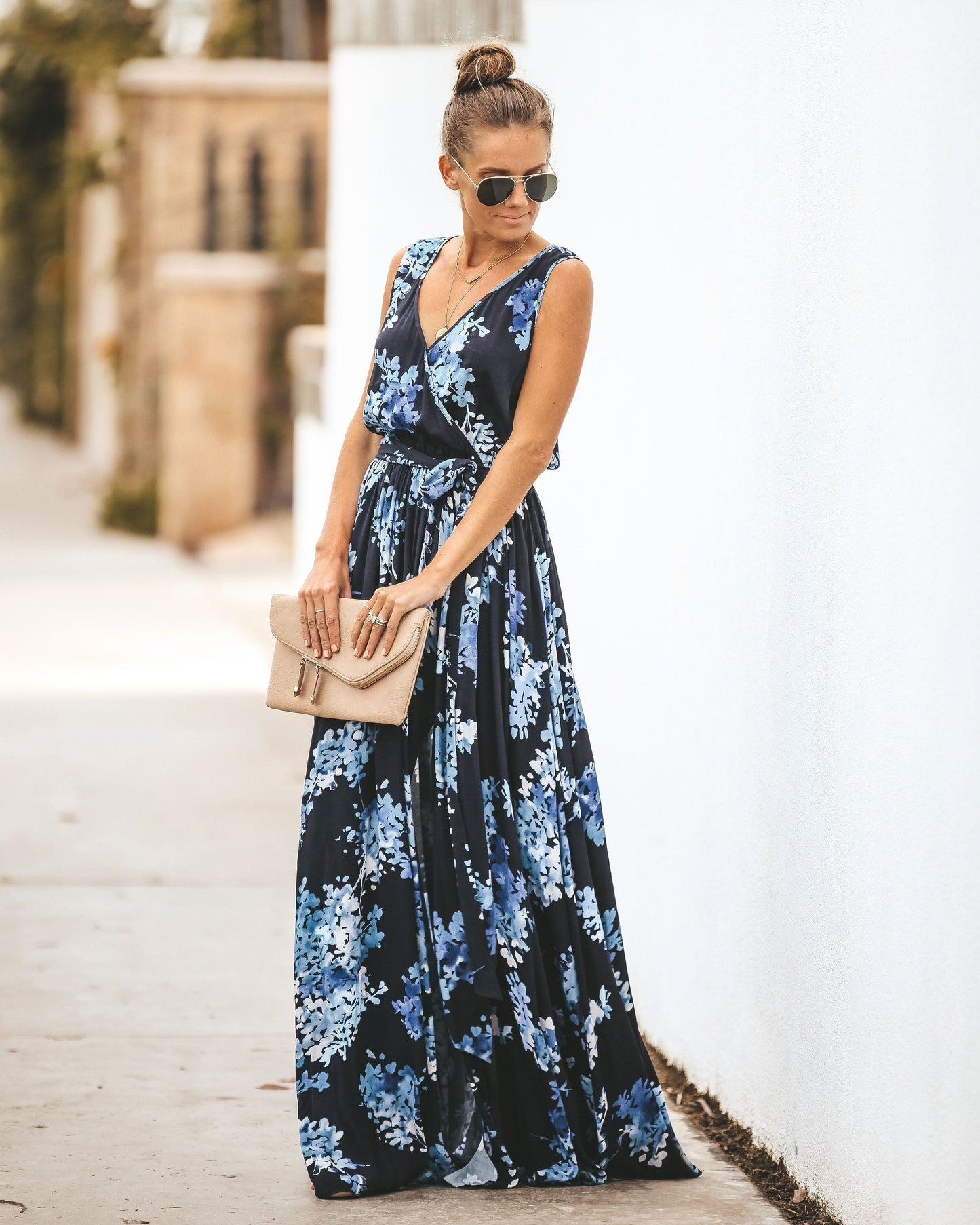 Navy Floral Sleeveless Diana Maxi Dress