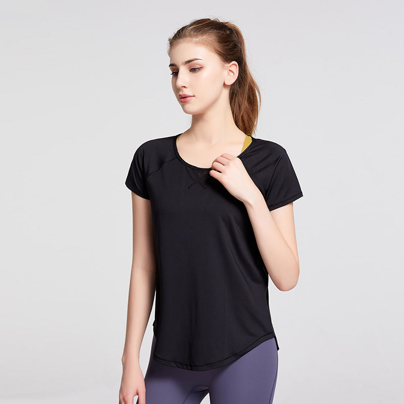 Solid Color Yoga Clothes Women's Short-sleeved T-shirts Loose Beautiful Back Fitness Clothes Breathable Quick-drying Clothes Slim Sports Tops