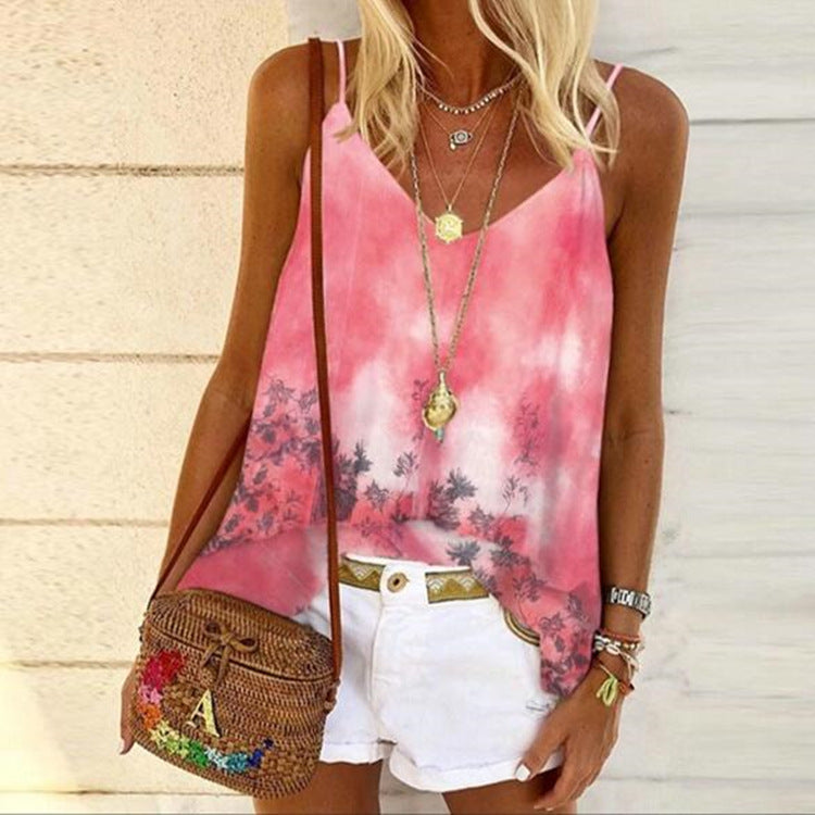 Women's Summer Flower Print Loose Camisole Top