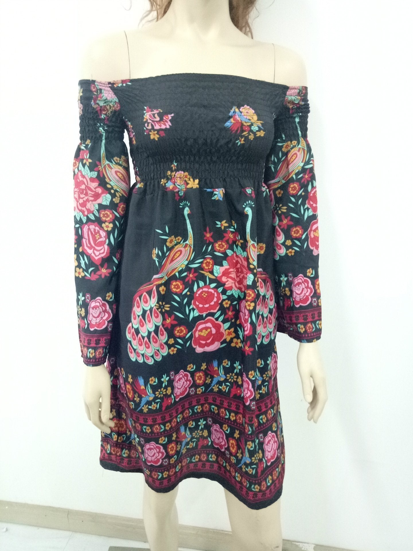 Summer New Women's One-shoulder Floral Print Dress