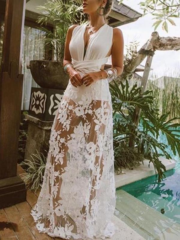 Summer New Dress Perspective Lace Hollow Beach Long Dress