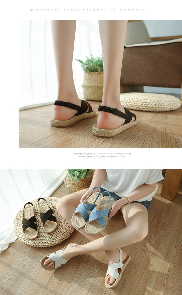 Beach Open Toe Linen Flat Sandals