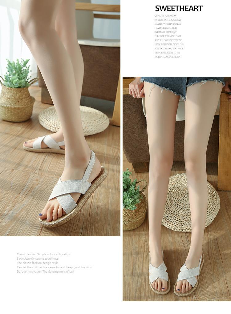 Beach Open Toe Linen Flat Sandals