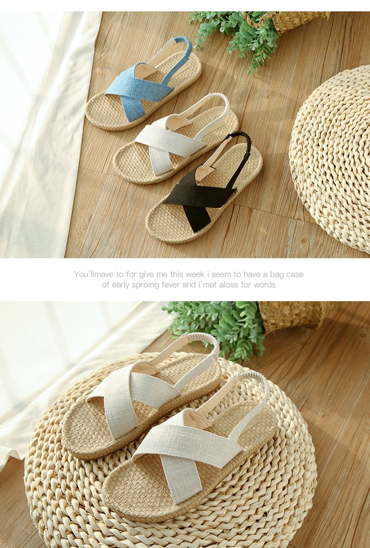 Beach Open Toe Linen Flat Sandals