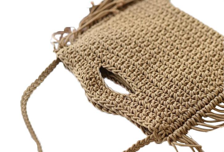 Cotton Crochet Tassel Women Bag Shoulder Slanting Clamshell Hook Flower Tassel Bag