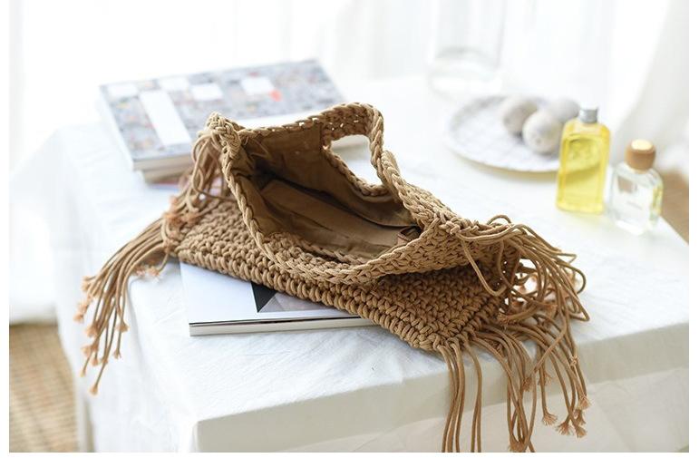 Cotton Crochet Tassel Women Bag Shoulder Slanting Clamshell Hook Flower Tassel Bag