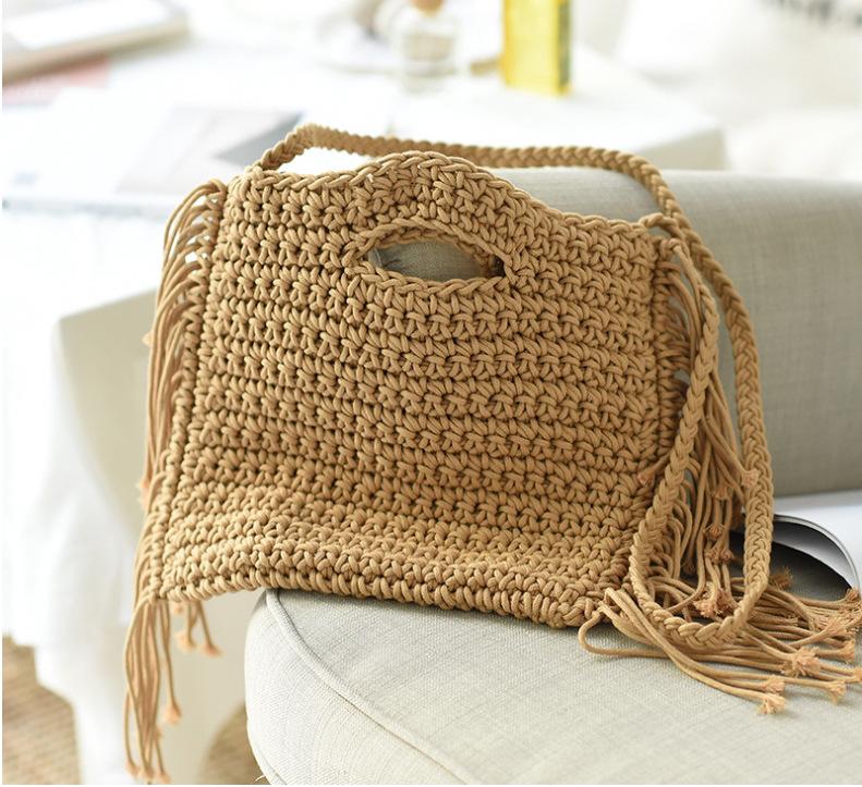 Cotton Crochet Tassel Women Bag Shoulder Slanting Clamshell Hook Flower Tassel Bag