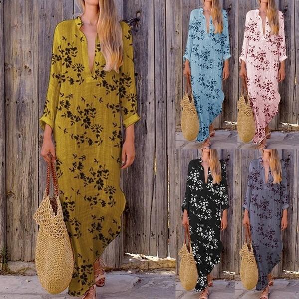 Boho V-neck Colorful Irregular Print Dress Long Skirt