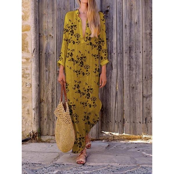 Boho V-neck Colorful Irregular Print Dress Long Skirt