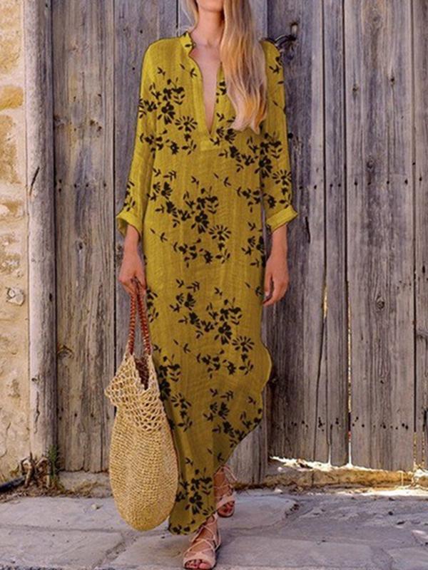 Boho V-neck Colorful Irregular Print Dress Long Skirt