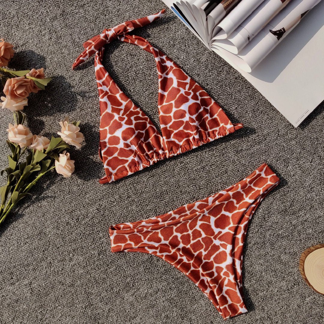 Swimwear Printed Straps Split Leopard Bikini